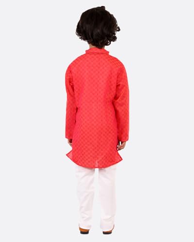Image of superminis Baby Boys Traditional Ethnic Wear Handloom Cotton Solid Pattern Kurta With White Pyjama Set