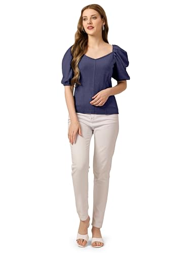 Image of Mehrang Women's Solid Ribbed Crop Tank Top Ribbed Tops for Women V-Neck 3 /4th Balloon Sleeves