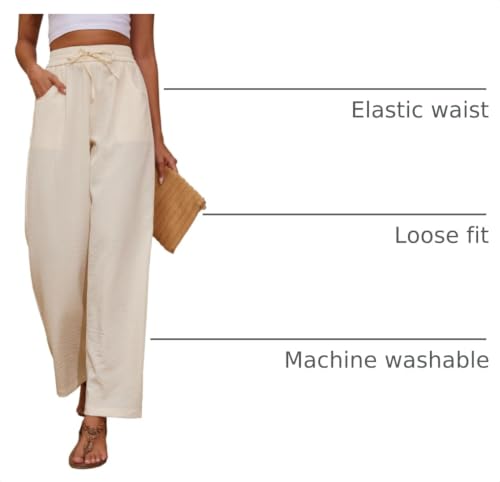Image of KICZOY Women Flowy Pants Drawstring Waist Wide Leg Palazzo Beach Pants Loose Fit with Pockets