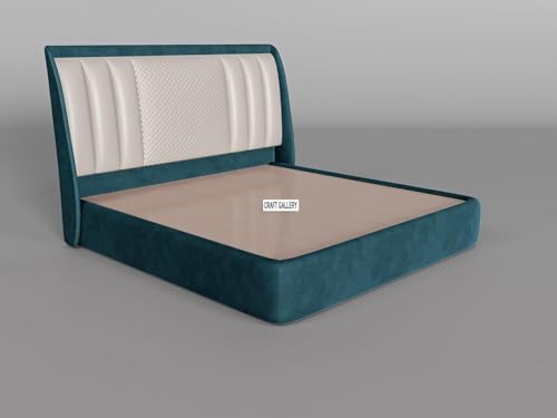 Image of Modern Upholstered King Size Bed with Box Storage for Bedroom | Wooden Double Bed with Storage | Platform Cot with Upholstery Premium Fabric | 6.5 x 6 Ft, Sheesham Wood (Teal Blue)