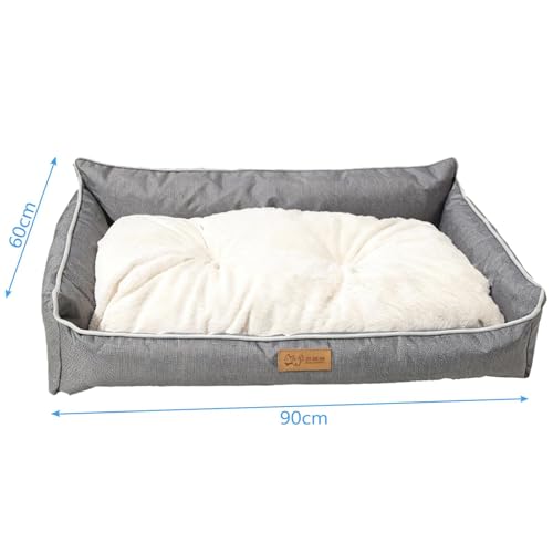 LxsNyvantic Hundebett 90×60×(18,5+10) cm Grau, Bequemes Hundekorb Mit Abnehmbarem Innenkissen, Waschbares Hundesofa Aus Oxfordgewebe & Geruchsregulierendem Kurzplüsch, Für Haustiere Bis 20 Kg