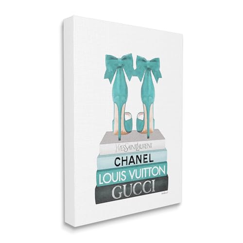 Image of Stupell Industries 'Turquoise Bow Heels on Books', Canvas Art, 30 x 40 Inches, Easy to Hang and Sturdy, Made in USA, by Amanda Greenwood