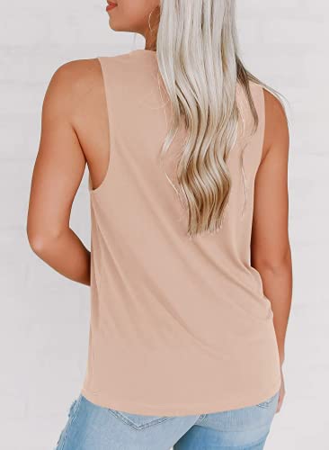 Besfly Tank Tops For Women Deep V Neck Tunic Top Plain Sleeveless Loose Fit Flowy Cami Shirts Trendy Ruched Cute Summer Apricot Xl #TOP2