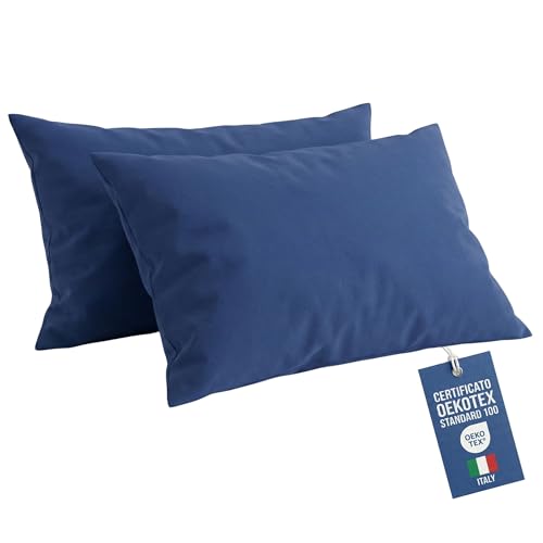 NARCISO Federe Cuscino Letto 50x80 Cotone 100% Copricuscino Letto, Coppia Federa Antiacaro ed Anallergica per Cuscini Standard e Cervicale, Made in Italy e Certificato OEKOTEX (Blu)