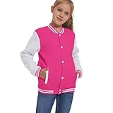 NHUHEQ Baseball Jackets Boys Girls Fit Varsity Jacket Kids Warm Combed Cotton Fleece Jackets (Rose,10 Years)