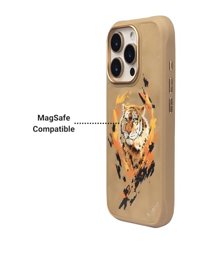 Image of Nimmy Dazzling MagSafe Embroidery Case for iPhone 16 Pro | 3D Animal Design | Shockproof Leather Finish Back Cover | MagSafe Compatible (Dazzling Tiger)