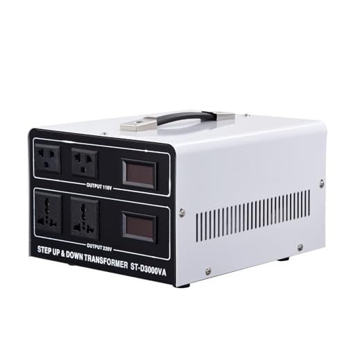 Voltage Converter Transformer 3000W (110V to 220V, 220V to 110V) Step Up/Down Multi-Socket Transformer Converter for Hair Dryer Juicer - White