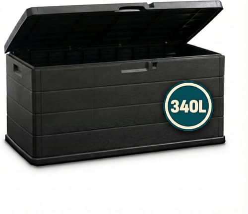 OutdoorOasis Large Garden Storage Box 340L Plastic Outdoor Cushion Storage Chest with Lockable Lid Water Resistant Deck Box for Parcels Tools & Toys Grey