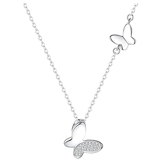Aluyouqi Co.,ltd 925 sterling silver hänge enkel stor liten två fjäril nyckelben kristall zirkon 925 sterling silver hänge halsband passar för män och kvinnor mode enkel födelsedag