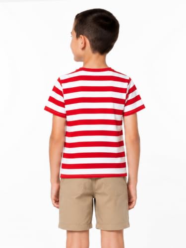 Image of LittleSpring Boys Girls T Shirt Rainbow Striped Cotton Crewneck Tees for Kids Fashion