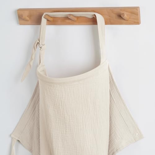 Image of Blissful Diary Muslin Nursing Cover for Breastfeeding, Breathable Breastfeeding Cover up with Arch Neckline for Women, Nursing Apron (Cream)