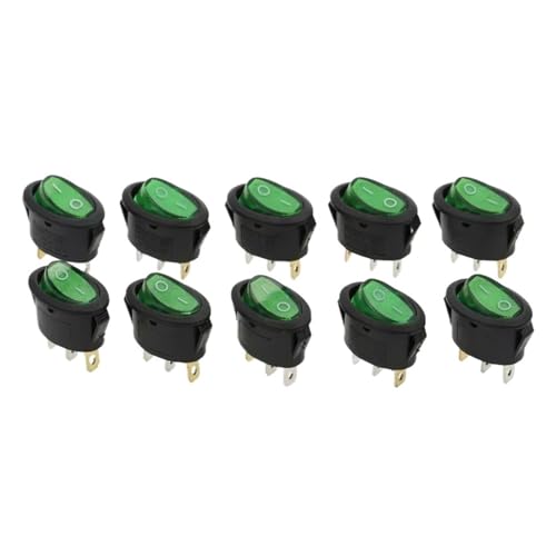 Interruptor basculante ovalado KCD1 de 10A 250V con 3 pines y luz piloto verde para cuadros