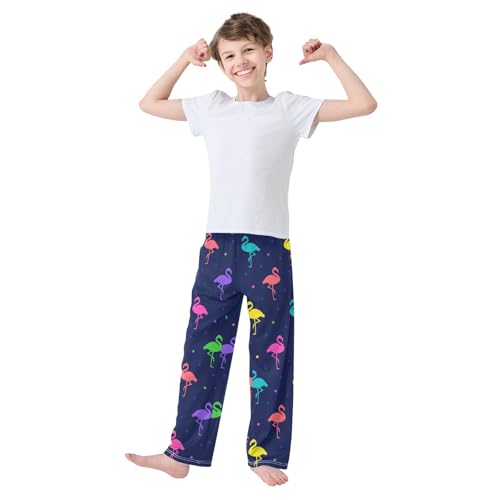 ZZXXB Colorful Flamingoes Print Boys Long Pants Soft Trousers Elastic Waist Kids Lounge Bottoms with Pockets S-XL2