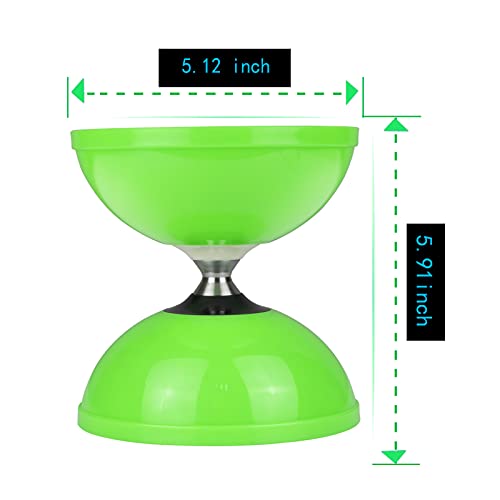 Image of MAGICYOYOPro Triple Bearing Green Diabolo Medium Size 5 inch Chinese Yoyo Toy with 2 Pair Carbon Sticks+ 2 Extra Strings +1 Net Bag, High Performance Chinese Yoyo Diabolo Skill Toy