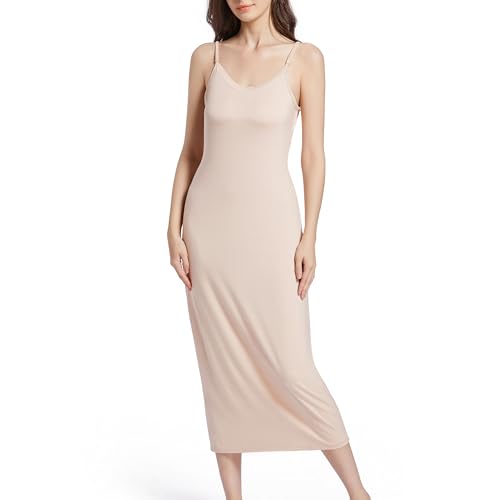 JCQIGOA Unterkleid Damen Lang Unterkleid Weiß mit Träger Sexy Unterröcke Nachthemd Damen Sommer Nachthemd Spaghettiträger Negligee Full Slip...