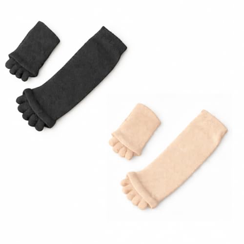Image of Foot Alignment Orthopedic Cotton Socks for Men & Women | Five Toe Separator | Foot Pain Relief | Bunion Corrector | Plantar Fasciitis Support |Free Size | DarkGray-Beige | 2 Pair | UK8-11
