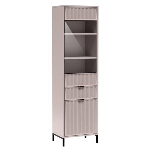 Lomadox Wohnzimmer Set Wohnwand Anbauwand Kaschmir beige 6-teilig modern Kommode Vitrine Wandregal Lowboard Highboard Couchtisch – Bild 6