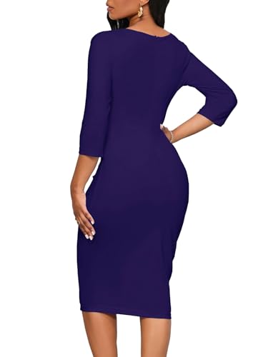 Image of Church Dresses for Women 3 /4 Sleeve Ruffle Vintage Bodycon Cocktail Work Midi Pencil Dress
