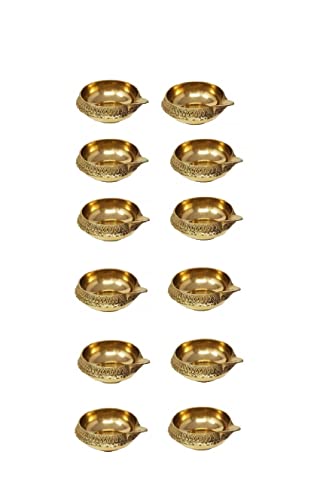 PR International Kuber Diya Puja Set 12 of Brass Kuber Diya Oil Lamp for Home Decoration for Diwali Festival and All Occasions