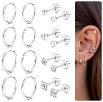 Set 8 Orecchini In Acciaio Chirurgico Donna - Oro 14K, Per Piercing Multiple, Ipoallergenici - Foto 12