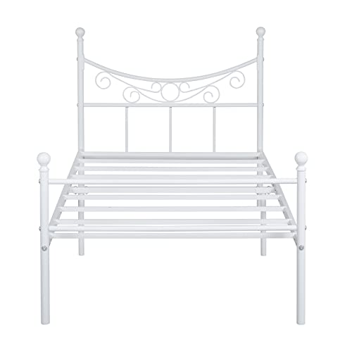 EGOONM Cadre de lit en Métal ,Lit Double pour Adultes (190 x 90 cm, Blanc-ISELYN) Cover