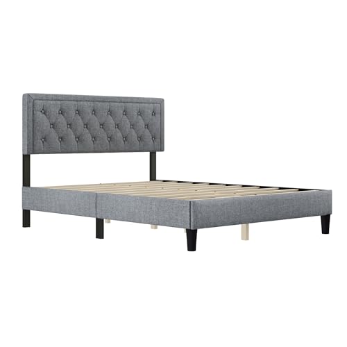 Moldura de cama de painel tamanho queen com cabeceira ajustável com botões para quarto/estofado de l