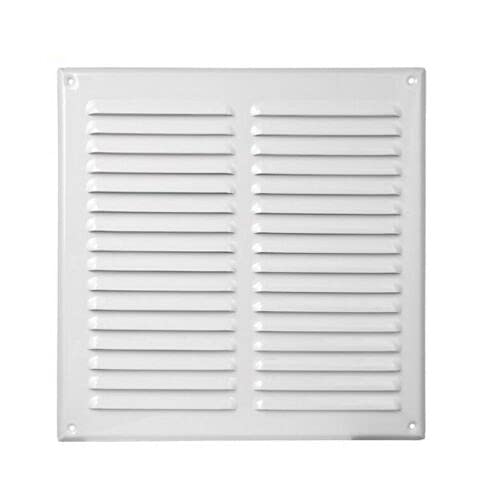 Metal Air Vent Grille - with Fly Screen - Flat Ducting - Ventilation Cover - White (295mm x 295mm)