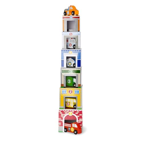 Image of Melissa & Doug Nesting and Sorting Blocks - 6 Buildings, 6 Wooden Vehicles - FSC Certified (Pack of 6)