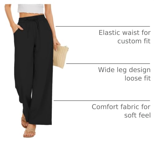 Image of KICZOY Women Flowy Pants Drawstring Waist Wide Leg Palazzo Beach Pants Loose Fit with Pockets