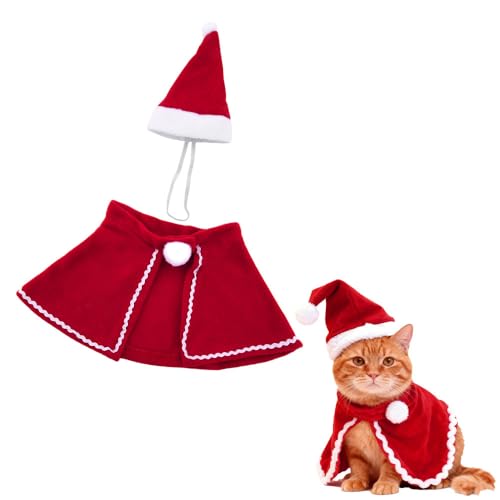 Disfraz navideño para perro pequeño y gato con capa roja