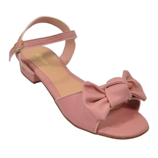 Sandália de Saltinho Feminino Rasteirinha Rasteira de Laço com Traseira - MR08-629 (Rose, BR, Adulto, Numérico, 39)