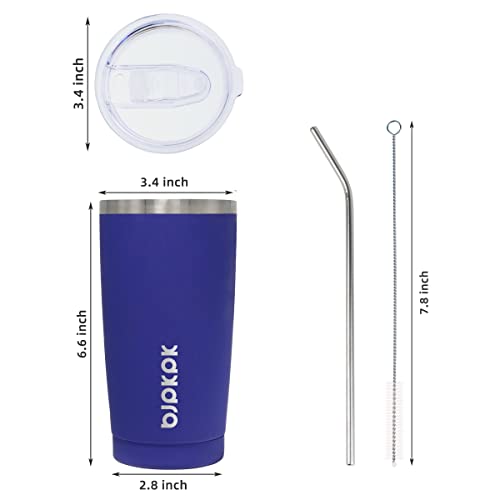 Image of BJPKPK 20 oz Coffee Tumbler with Lid, Straw, Insulated Stainless Steel Mug | Double Wall Vacuum, Keeps Hot /Cold, BPA Free, Leak Proof, Iced Coffee Cup Fit Car Holder, Travel & Beach Ready, Blue