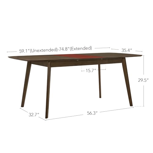 Image of CHITA 59 inch-75 inch Extendable Dining Room Table for 4-6, Modern Wood Dining Table for Small Spaces, Kitchen, Space Saving Hidden Leaves, Solid Rubberwood Frame, Walnut Veneer
