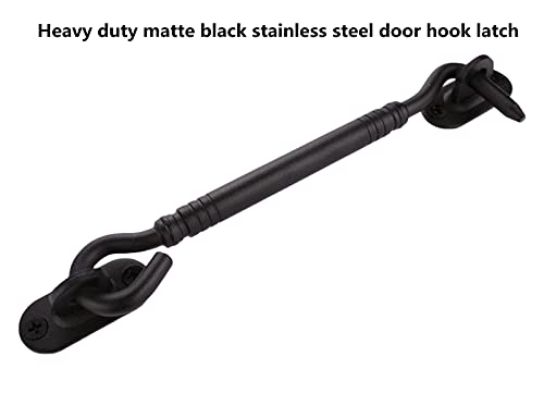 Runningfish 6" Barn Door Lock Sliding Door Lock Barn Gate Latch Stainless Steel Hook Lock Black Heavy Duty Barn Door Latch Cabin Hook Eye Latch Easy Lock Black 6"(Update Tone) #TOP4