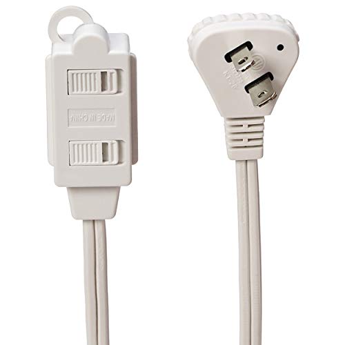 Image of Amazon Basics 3-Foot 2-Prong Indoor Extension Cord Power Strip with Flat Plug, Space-Saving Design, 13 Amps, 1625 Watts, 125 VAC, White, 2-Pack