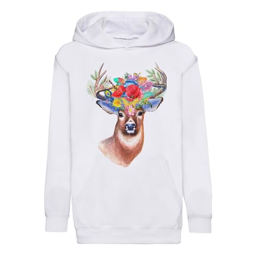 Sweat à Capuche Enfant Cerf et Fleurs en Coton Premium