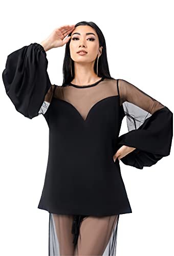 Pantora Women's Tina Sheer Contrast Top, Black, X-Small