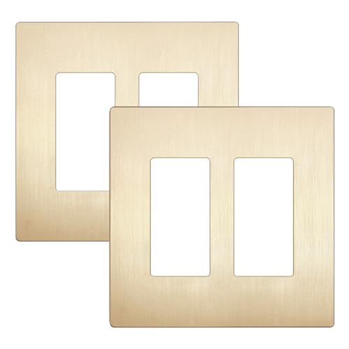 Image of LIDER Decorator Switch Cover, Screwless Wall Plate, Mid-Size 2-Gang 4.88 inch x 4.92 inch, LSWP-32M-BGD2P, UL Listed, Thermoplastic, Brushed Gold, 2-Pack