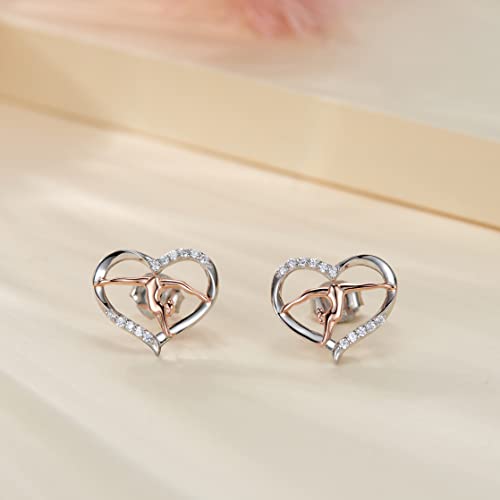 MANBU Sterling Silver Gymnastics Earrings Necklace Gymnast Heart Rose Gold Plated Jewelry Christmas Gymnastics Gifts for Daughter Granddaughter Gymnasts4