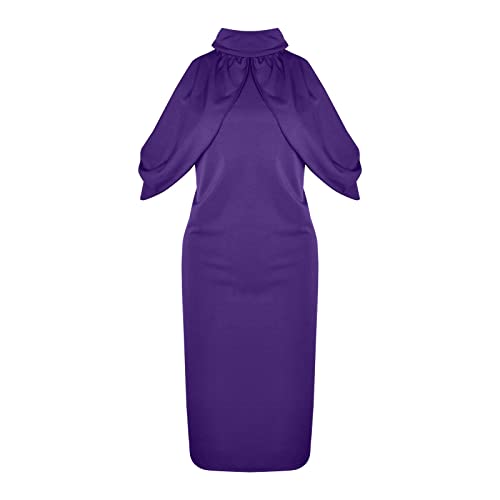 Vestido de color sólido con personalidad y diseño delicado, adecuado para todas las ocasiones hasta la rodilla, Morado (, 3XL