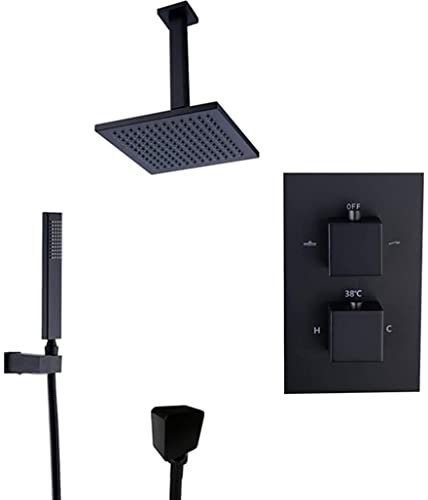 Système de douche thermostatique noir luxe en laiton avec ciel de pluie design chic