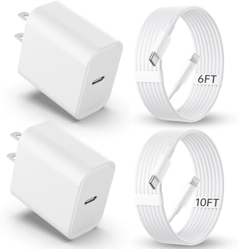 iPhone Charger Fast Charging, 2Pack USB C Charger Block with 6&10FT Cables