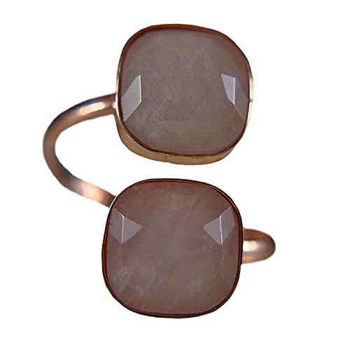 Bague double quartz rose plaqué or rose bague argent 925 facettée