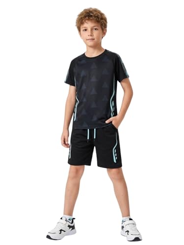 La Mejor Selección de Ropa de Deportes de invierno los preferidos por los clientes. 47 Conjunto Deportivo para Niño, Ropa de Niños Invierno 6 a 16 Años, Playera y Shorts, Azul Rojo y Negro (Negro, 12)