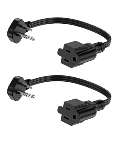 Image of Flat Plug Short Extension Cord 1Ft Low Profile Adapter 3 Prong Indoor Small Grounded Power Cable Outlet Saver 16AWG 13A 1625W Black 2 Pack