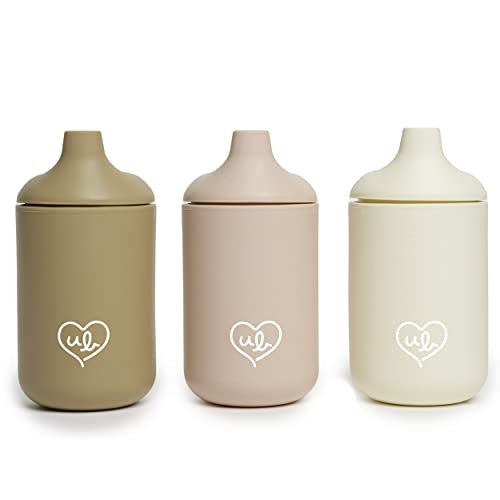 Image of Baby Silicone Cups Reliable Lid Sippy Cup 6 oz Unbreakable No Spill Toddler Training Cup, Leak Proof, Spill Proof Kids Take and Toss Cup Set of 3 (Beige)