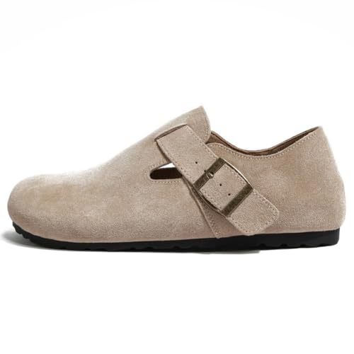 Clogs en daim gris avec semelle en liège et boucle réglable taille 46 pour femme