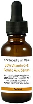 Advanced Skin Care 30% Vitamin C+e Ferulic Acid Serum, Sun Damage Wrinkle 1 Oz / 30 Ml Amber Bottle with Droper
