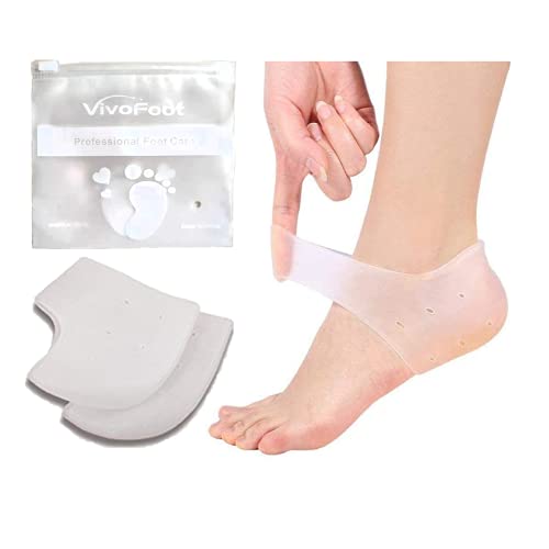 VivoFoot 2 Paar Fersenschutz aus Gel, Einlagen bei Plantarfasziitis, Kissen aus reinem Silikon, lindert Schmerzen in der Ferse und an rissigen Fersen