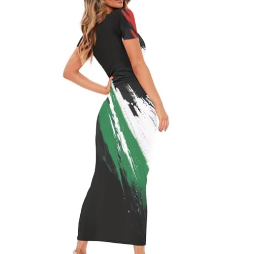 Image of Womens Short Sleeve Jamaican Flag Midi Bodycon Dress